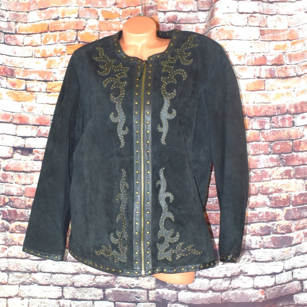 Linea by Louis Dell'Olio Plus Size 1X Black Suede Leather Studded Jacket